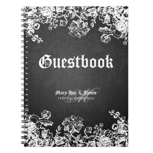 Caderno Espiral Preto do Flourish do Victorian do Guestbook do (Frente)
