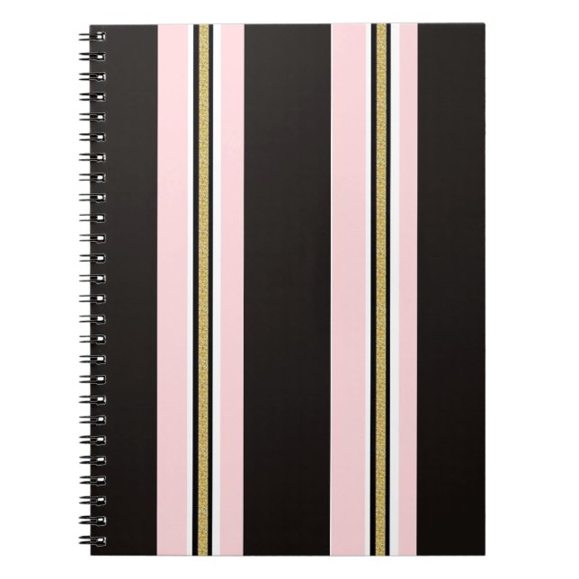 Caderno Espiral Preto Dourado Rosa e Branco (Frente)