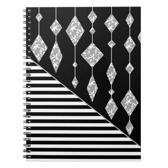 Caderno Espiral Preto e branco, abstrato, geométrico, simples, Dig (Frente)