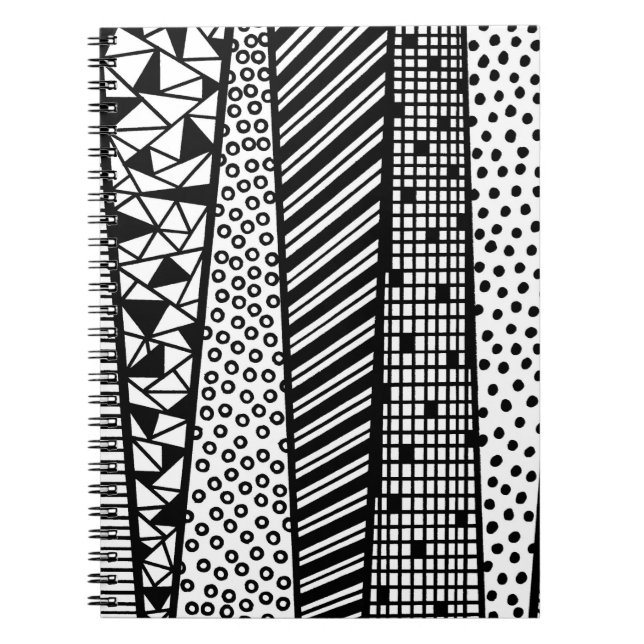 Caderno Espiral Preto e branco - padrão moderno (Frente)