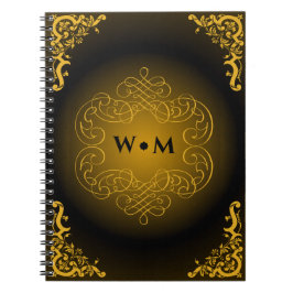 Caderno Espiral Preto e Dourado com elementos decorativos