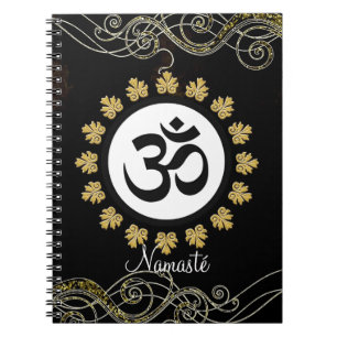Caderno Espiral Preto e ouro da meditação da mantra do símbolo