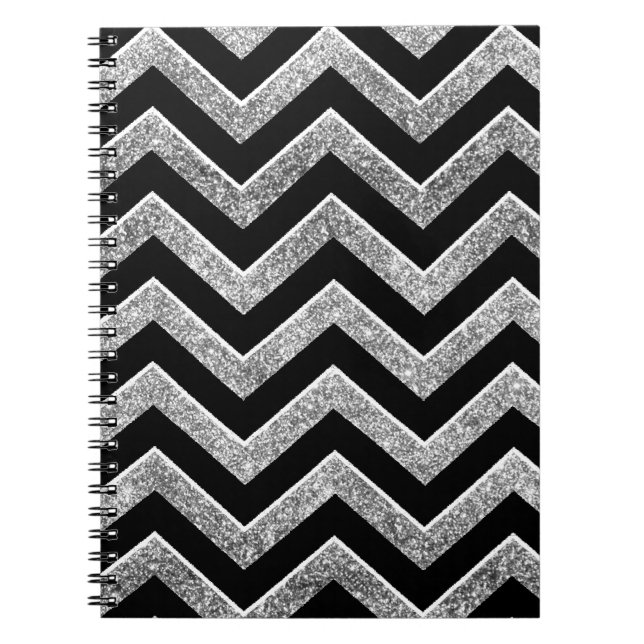 Caderno Espiral Preto e viga glittery da prata (Frente)