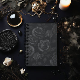 Caderno Espiral Preto em Rosas Pretas
