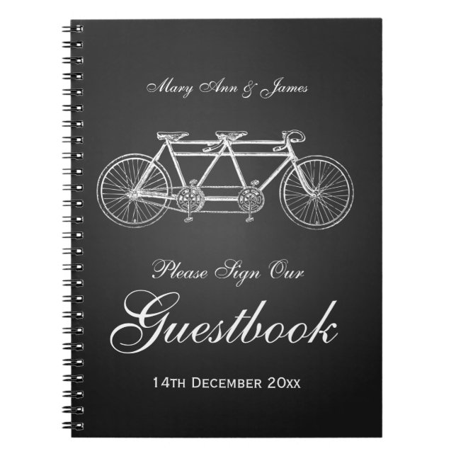 Caderno Espiral Preto em tandem da bicicleta do Guestbook do (Frente)