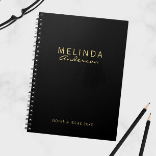 Caderno Espiral Preto Moderno Profissional e Dourado