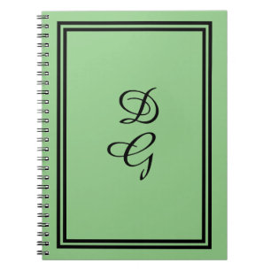Caderno Espiral Preto monograma em verde-menta, combinação de Lu