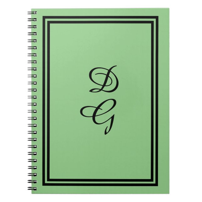 Caderno Espiral Preto monograma em verde-menta, combinação de Lulu (Frente)