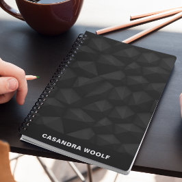 Caderno Espiral Preto Nome Monogramado Geométrico Básico Preto