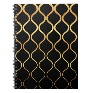 Caderno Espiral Preto, ouro, legal, tendência, desenho abstrato r