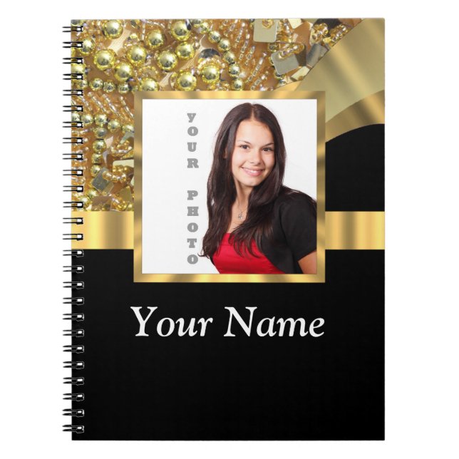 Caderno Espiral Preto personalizado e ouro (Frente)