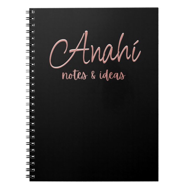 Caderno Espiral Preto personalizado | Notas e Ideias de Folha Rosa (Frente)