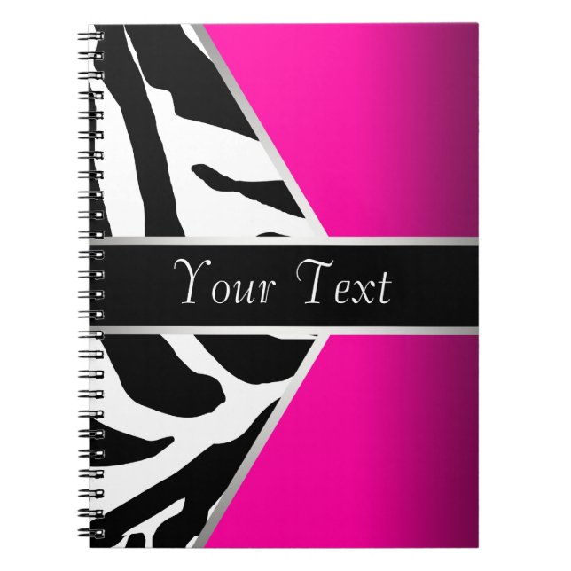 Caderno Espiral Preto Rosa Quente Zebra (Frente)
