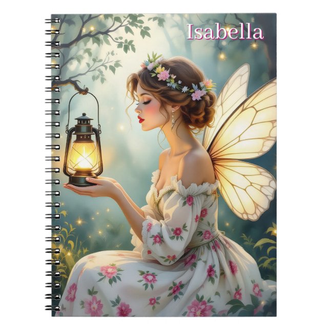 Caderno Espiral Pretty Fairy Themed Floral Fairytale Personalized (Frente)