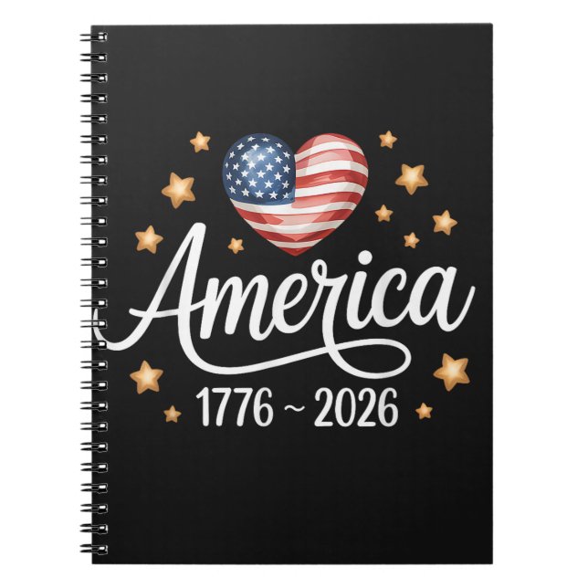 Caderno Espiral Pretty Flag Heart 1776-2026 July 4th 250th  (Frente)