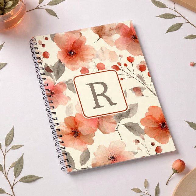 Caderno Espiral Pretty Flower Monogram Template Personalized (Pretty Flower Monogram Template Personalized Notebook by Ricaso. Elegant monogrammed gift ideas)
