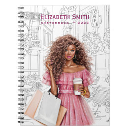 Caderno Espiral Pretty Girl with Coffee and Shopping Bags