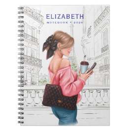 Caderno Espiral Pretty Girl with Coffee in Paris