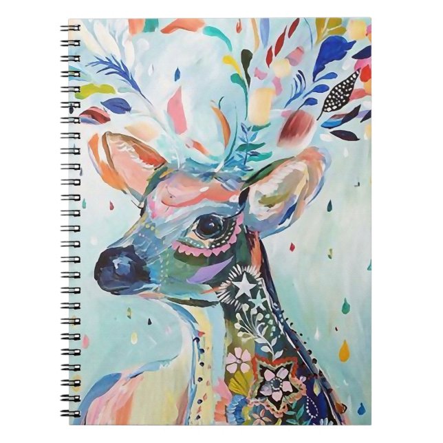 Caderno Espiral Pretty Modern Deer Art Flower Antlers (Frente)