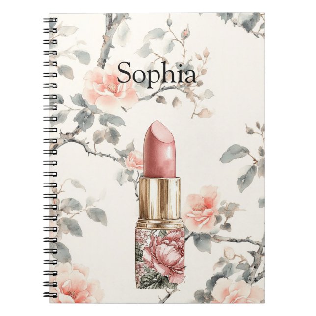 Caderno Espiral Pretty Peach Roses Floral Lipstick (Frente)