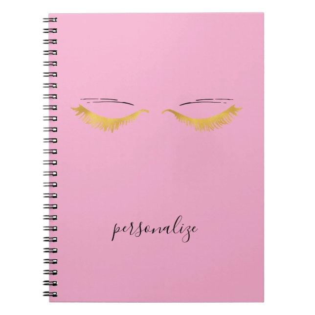 Caderno Espiral Pretty Pink Gold Glam Eyelashes (Frente)