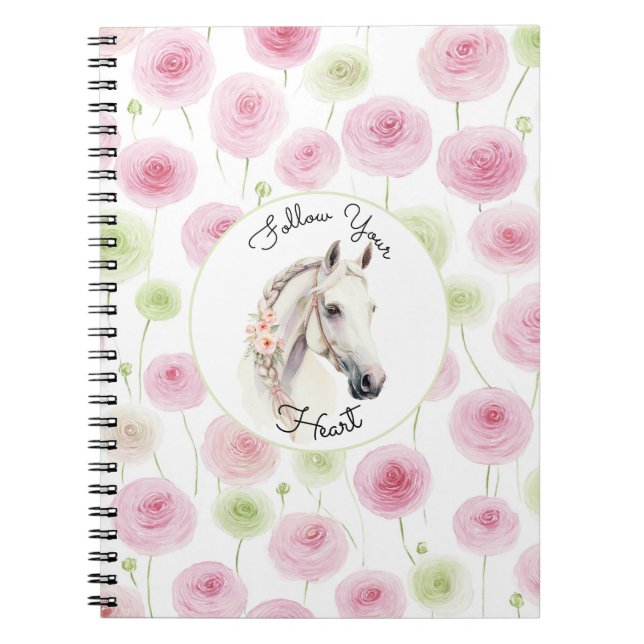 Caderno Espiral Pretty Pink Mint Ranunculus Horse (Frente)