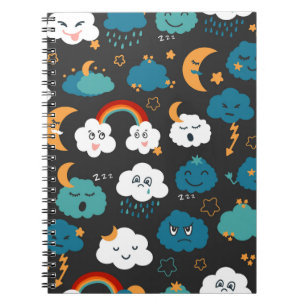 Caderno Espiral Previsão do Tempo em Desenho Animado Padrão Sem Co
