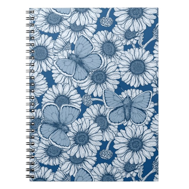 Caderno Espiral Primavera azul, flores silvestres, margaridas (Frente)