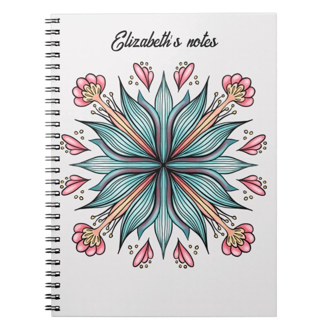 Caderno Espiral Primavera Blooms: nome geométrico floral (Frente)