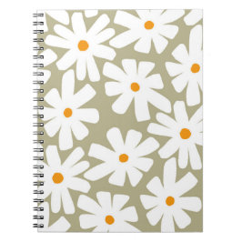 Caderno Espiral Primavera daisies padrão retrógrado floral verde