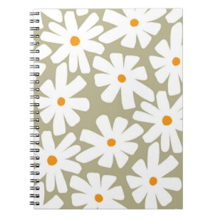 Caderno Espiral Primavera daisies padrão retrógrado floral verde