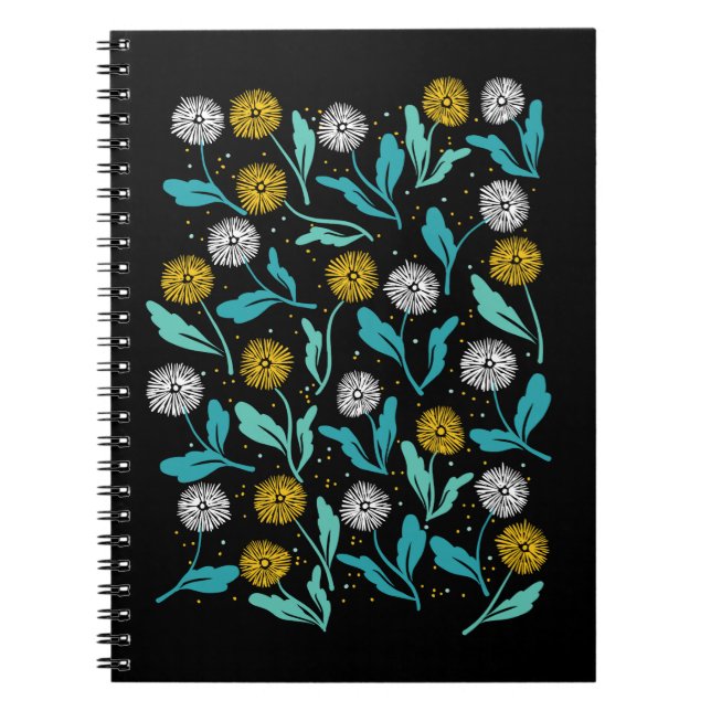 Caderno Espiral Primavera Dandelion Flores e Folhas Design (Frente)