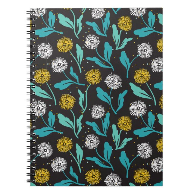Caderno Espiral Primavera Dandelion Flores e Folhas Design (Frente)