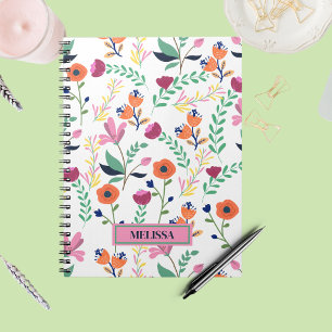 Caderno Espiral Primavera de Flor Selvagem de moderno Colorida Flo