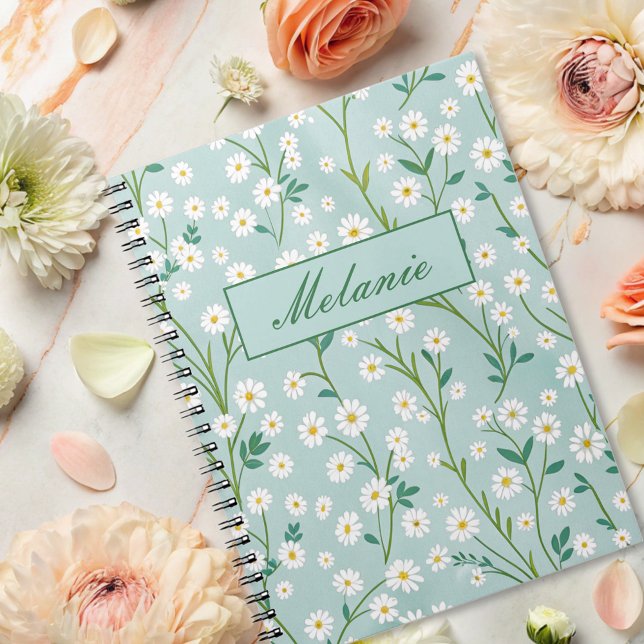 Caderno Espiral Primavera Floral Bonita, Margarida Verde Personali (Criador carregado)