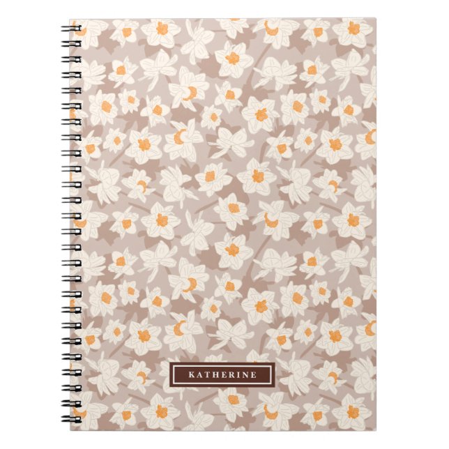 Caderno Espiral Primavera Floral Daffodil Blooms | Castanho Person (Frente)