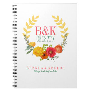 Caderno Espiral Primavera Floral Wreath adorável