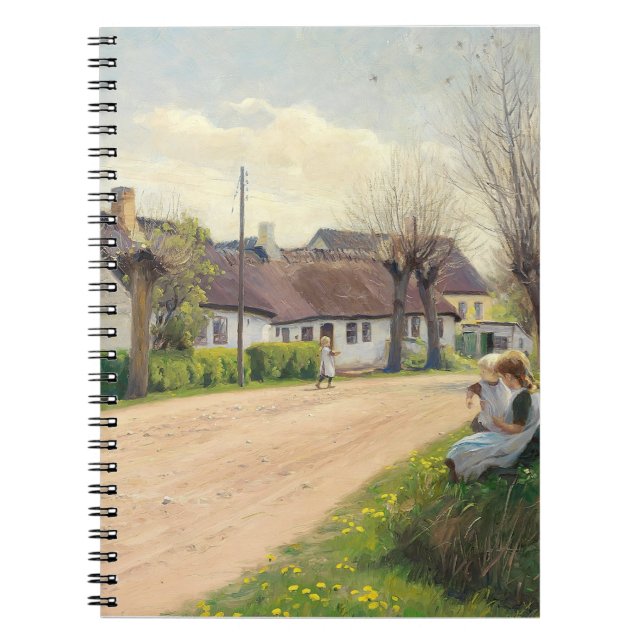 Caderno Espiral Primavera na vila com garotas na estrada (Frente)