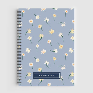 Caderno Espiral Primavera oral Daffodil   Azul empoeirado personal