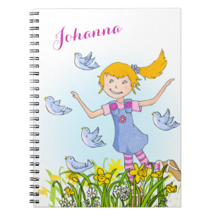 Caderno Espiral Primavera perseguindo pássaros crianças notebook