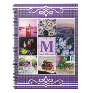 Caderno Espiral Primavera roxo Hygge da xadrez da grade da foto de