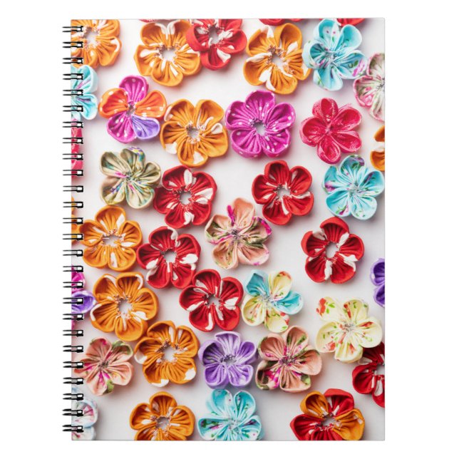 Caderno Espiral Primavera tecido com costura manual Flores multico (Frente)