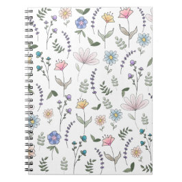 Caderno Espiral Primavera Watercolor Doodle Flowers