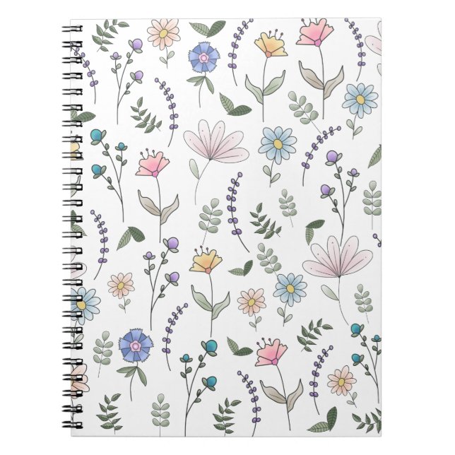 Caderno Espiral Primavera Watercolor Doodle Flowers (Frente)