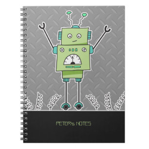 Caderno Espiral Primaveras verdes felizes do robô & do metal