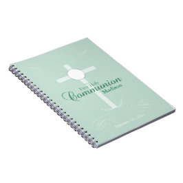 Caderno Espiral Primeira Comunhão Sagrada, Script em Verde Suave