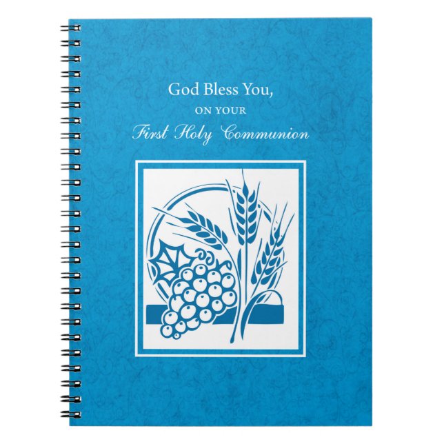 Caderno Espiral Primeira Comunhão, Trigo, Uva Azul (Frente)