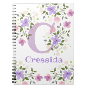 Caderno Espiral Primeira Inicial Mais Nome Cressida com Flores