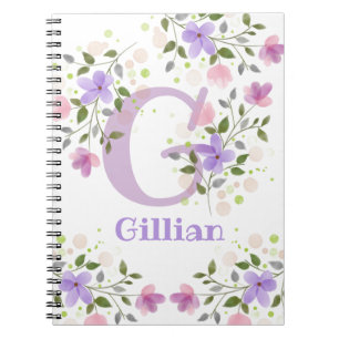 Caderno Espiral Primeira Inicial Mais Nome Gillian com Flores