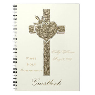 Caderno Espiral Primeiro Guestbook transversal dourado do comunhã